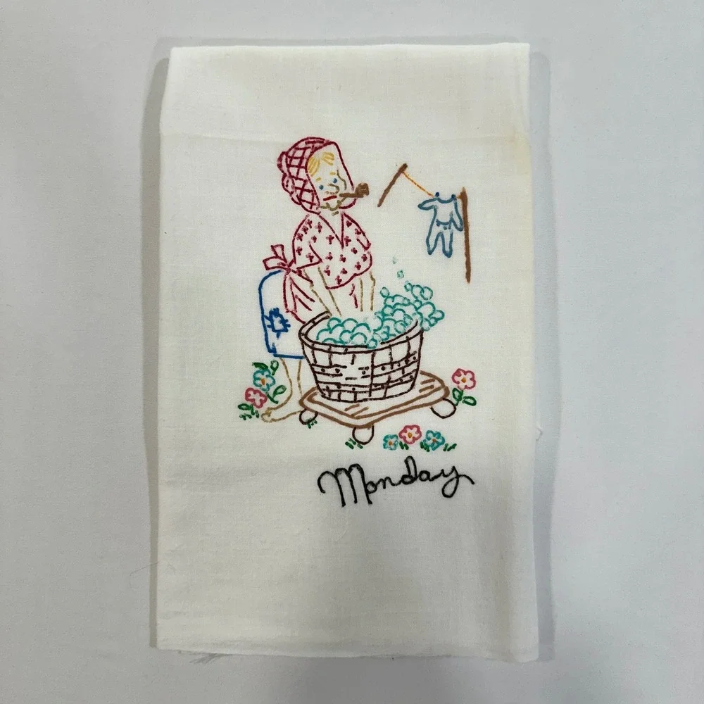 Vintage Days of the Week Tea Towels Hillbilly White Kitsch